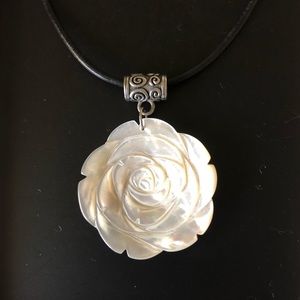 Carved Flower Pendant on Leather Cord